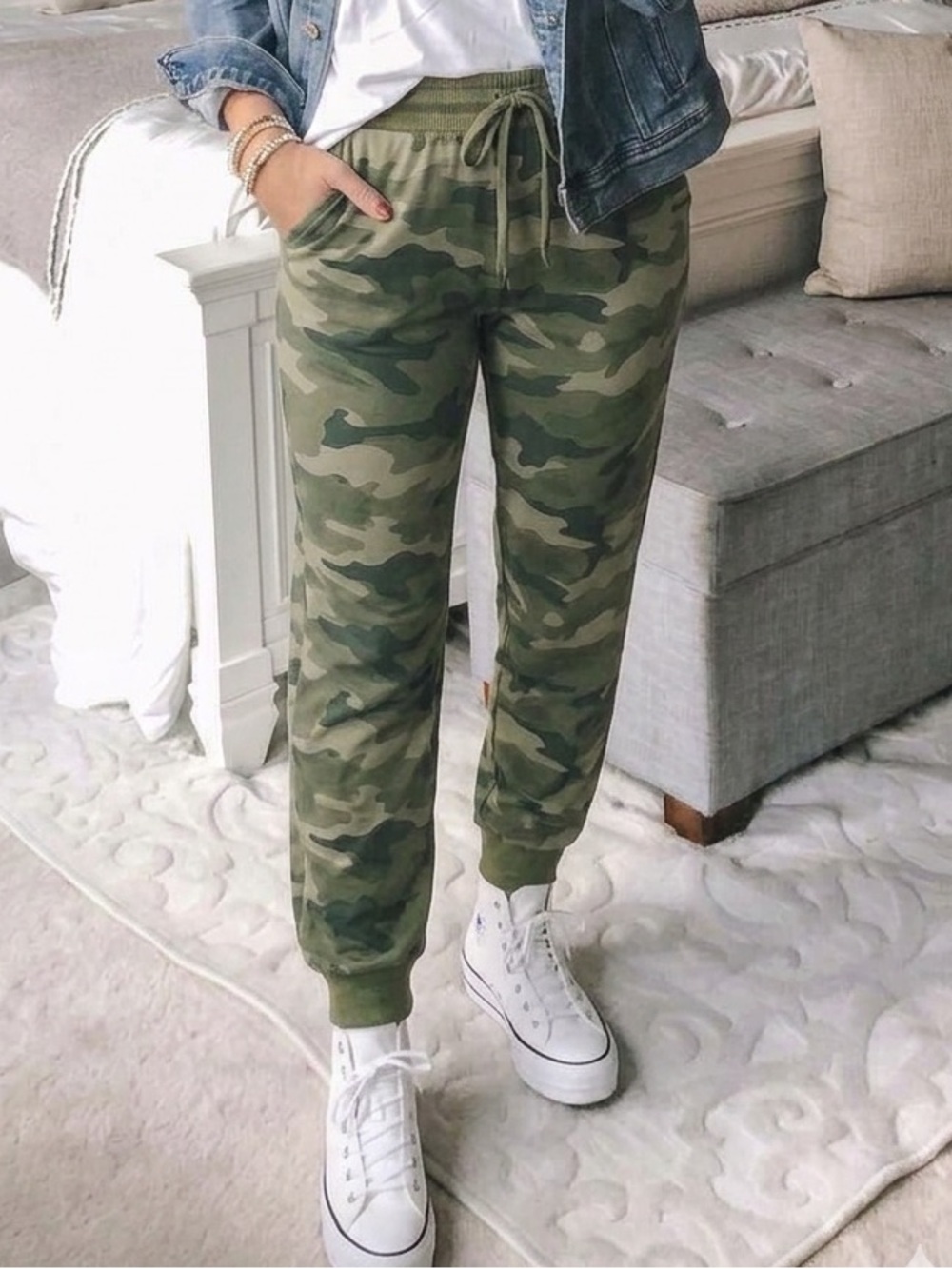 Camo Joggers Womens Medium Tall Green Camouflage Athletic Sweatpants